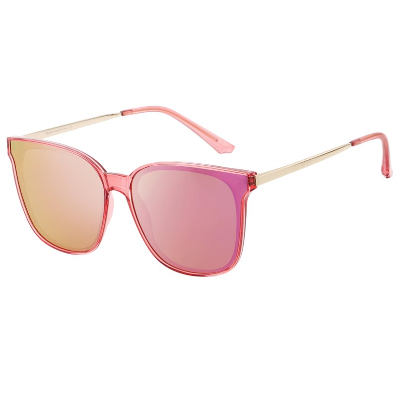 DUCO Oversized Polarized Sunglasses Womens Trendy Mirrored Shades Retro Round Vintage Light Weight UV400 Sun Glasses W016 (01- Transparent Pink Frame Pink Lens) - Image 1